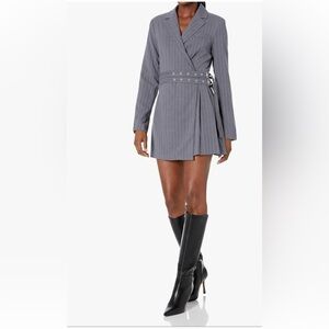 Steve Madden Odette Grey Pinstripe Belted Blazer Wrap Dress Double Belt Size S